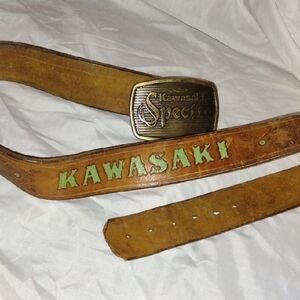 Kawasaki Vintage Brown And Bluish Design Leather Belt.Size 34